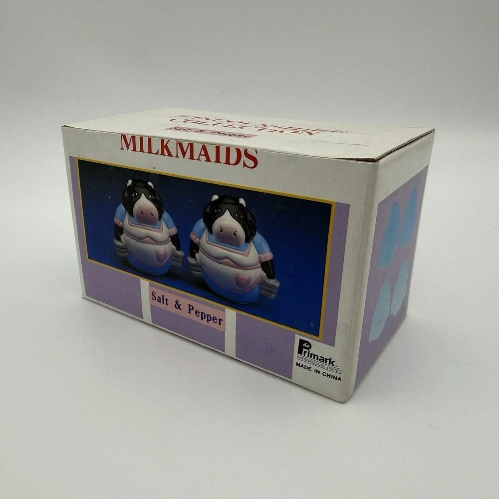 Vintage Milk Carton and Cow Salt And Pepper Shakers Set Anthropomorhic 1990s